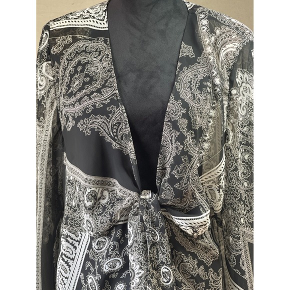 Woman Black White Paisley Print Tie Front Kimono Cardigan Plus 20W whimsigoth - Picture 4 of 8